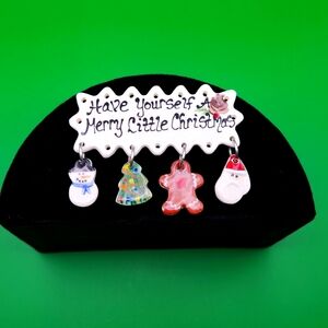 Christmas Brooch Set Cat and Snowman